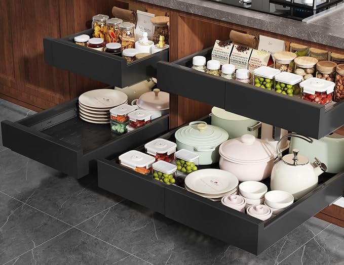4 Pack Pull Out Cabinet Organizer Expandable Width and Depth, Slide Out Drawers by Seinloes