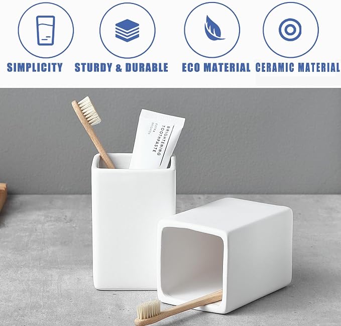 White Ceramic Toothbrush Holder - Image 5