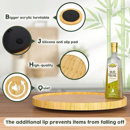 Lazy Susan for Table, 12 Inch Non-Skid Bamboo Turntable Organizer for Salt - Image 6