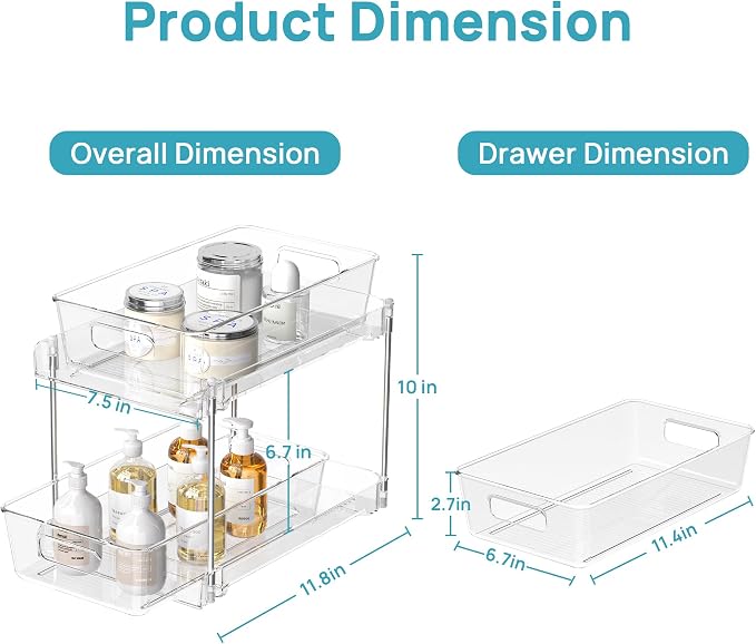 Vtopmart 4 Pack Bathroom Organizer, 2 Tier Clear Under Sink Organizers Vanity - Image 2