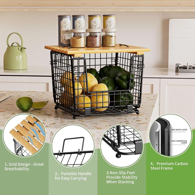Wire Storage Basket for Kitchen Pantry: GGIU Stackable Kitchen Counter - Image 5