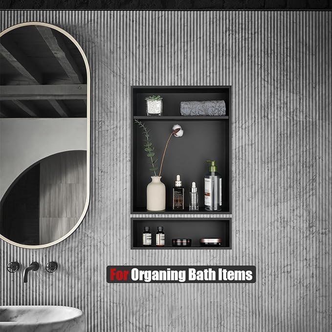 JQK Shower Niche No Tile Need, 304 Stainless Steel Recessed Shower Caddy - Image 3