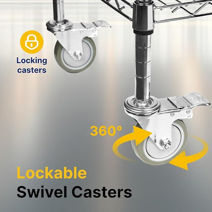Northsky 2-Shelf Wire Utility Cart on Wheels, Chrome Finish Rolling Metal - Image 5