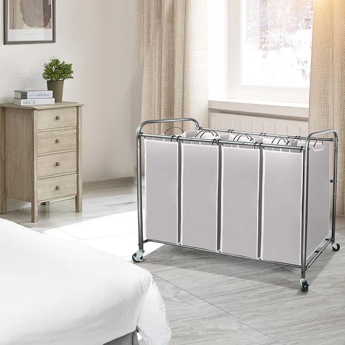 STO STO Laundry Sorter 4 Section, 4 Bag Laundry Hamper, Rolling Laundry Cart - Image 2