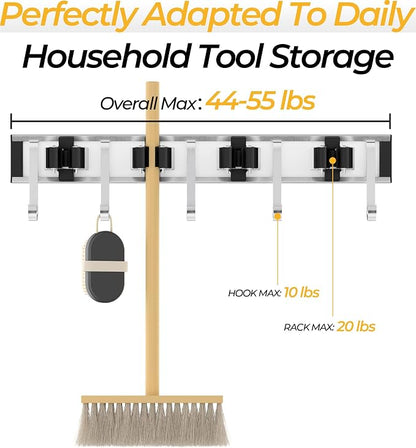 Broom Holder Wall Mount, 4 Star Roller Clips & 5 Extra Long Hooks, Thickened - Image 3