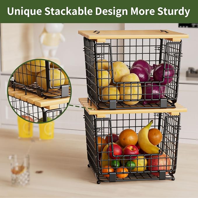 Wire Storage Basket for Kitchen Pantry: GGIU Stackable Kitchen Counter - Image 3