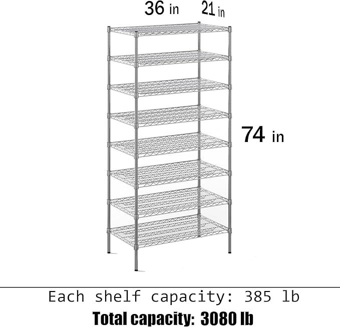 21" Deep x 36" Wide x 74" Height Wire Shelving Kit | 8-Tier | NSF Commercial - Image 3