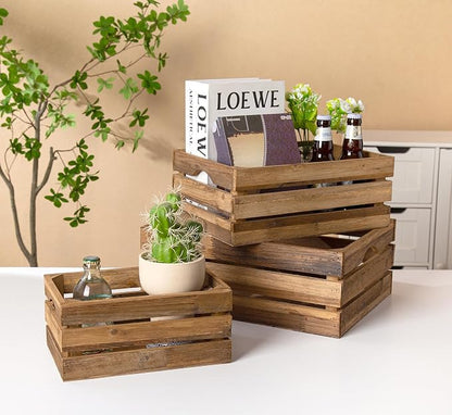 Set of 3 Nesting Wooden Crates, Rustic Wooden Storage Container Boxes - Image 2