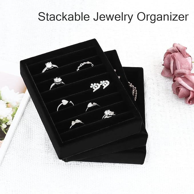 DesignSter Small Jewelry Tray-Ring Organizer 2PCS Premium Velvet Rings Earrings - Image 6