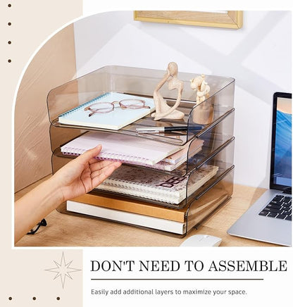 Harloon 4 Tier Acrylic Paper Tray 13 x 9.8 x 3 Inches Stackable Letter Clear - Image 3
