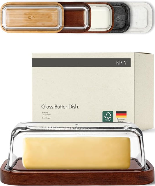 KIVY Glass butter dish with airtight lid that keeps butter soft by KIVY