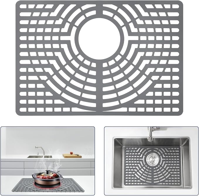 Silicone Sink Protector 19"x13" Rear Drain Hole, Heat Resistant Non-slip by snuggery