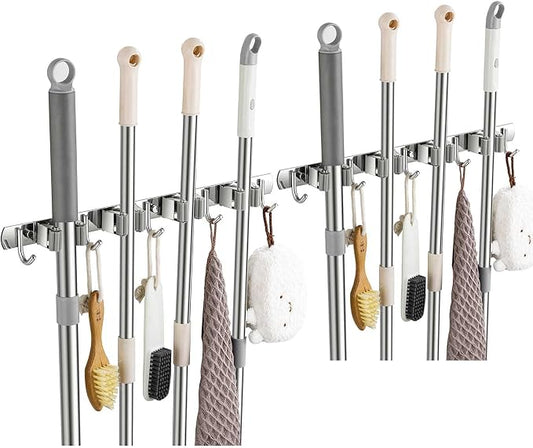 2 Pack Wall Mount, Stainless Steel Broom Hanger, Heavy Duty Mop and Broom by Unknown