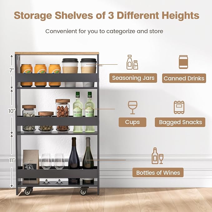 Rolling Storage Cart, 4 Tier Slim Storage Cabinet - Image 8