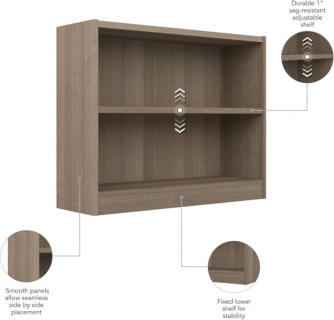Bush Furniture Universal Small 2 Shelf Bookcase in Ash Gray, Low Storage and - Image 6