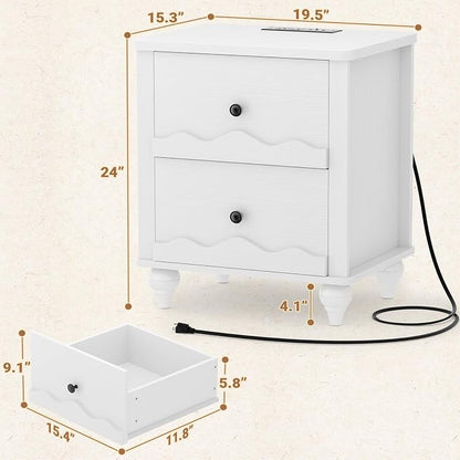 Cyclysio Nightstand with Charging Station, Side End Table with 2 Drawers - Image 2