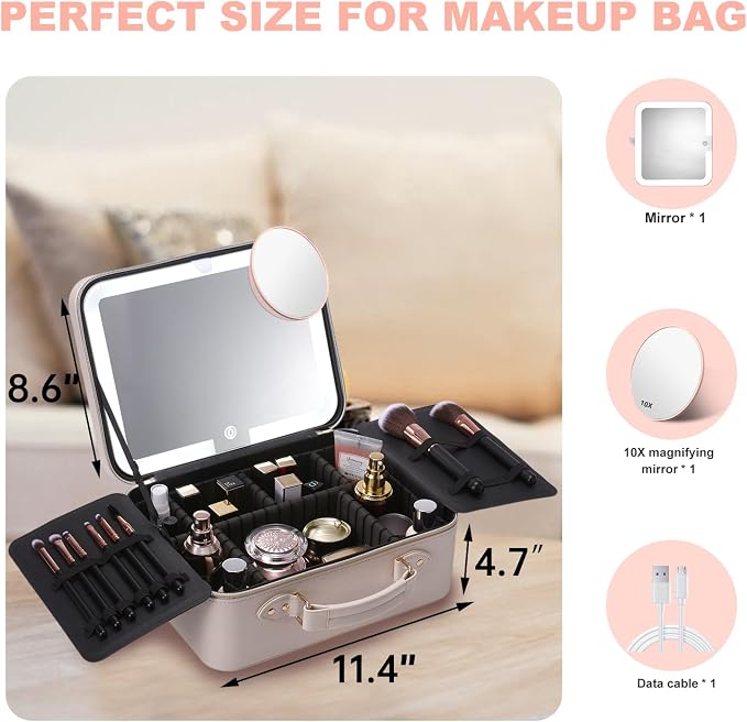 Mocado Travel Makeup Bag with LED Lighted Mirror, Makeup Case with 3 Color - Image 7