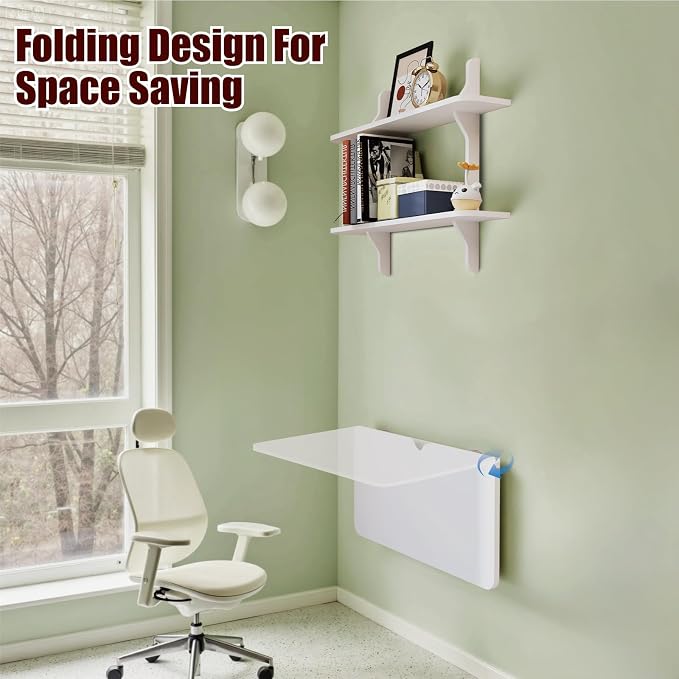 Pmnianhua Wall Mounted Folding Table, Foldable Drop Leaf Table, Wall Mount Fold - Image 3