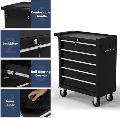 5-Drawer Tool Chest, Rolling Tool Cart - Image 4