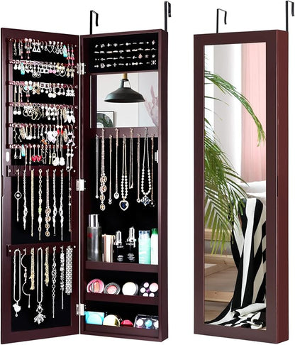 COSTWAY Full Length Mirror Jewelry Cabinet, Wall Door Mounted Jewelry Organizer by COSTWAY