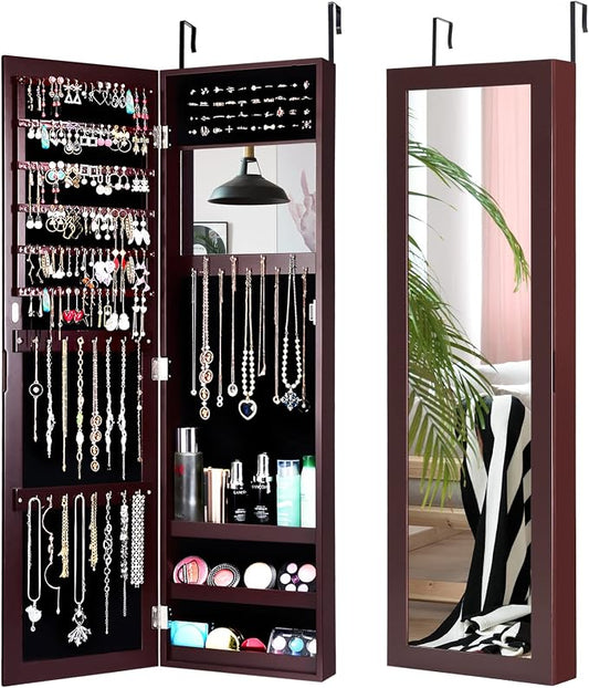 COSTWAY Full Length Mirror Jewelry Cabinet, Wall Door Mounted Jewelry Organizer by COSTWAY