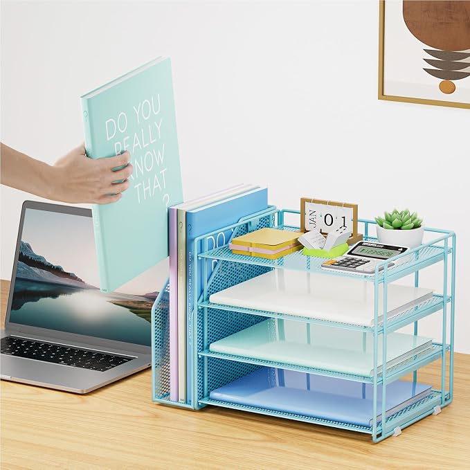 Marbrasse Desk Organizer and Accessories，4-Tier Paper Letter Tray Organizer - Image 4