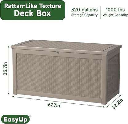 EasyUp 320 Gallon Outdoor Storage Box Waterproof, UV Resistant Resin Deck Box - Image 2