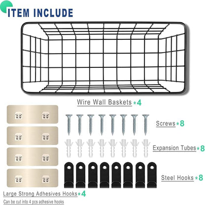 4 Pack Hanging Wall Basket Wire Storage Baskets, Adhesive Basket - Image 2