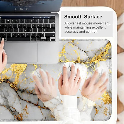 White Marble Mouse Pad – Large Extended Desk Mat 31.5 x 11.8 in– Elegant Gold - Image 6