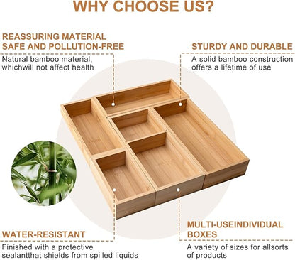 Bamboo Drawer Organizer 5 Pcs for Kitchen Multi-purpose Storage Dividers for - Image 5