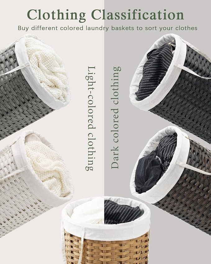 Laundry Basket Round Rattan Laundry Hamper 29.1 Gal Handwoven Large Wicker - Image 3