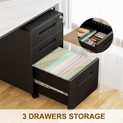 3 Drawer File Cabinet with Lock and 4 Keys, Mobile Metal Filing Cabinet - Image 6