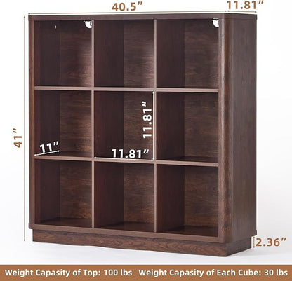 9 Cube Bookshelf, Wood Floor Standing 3-Tier Cubby Book Shelf - Image 2