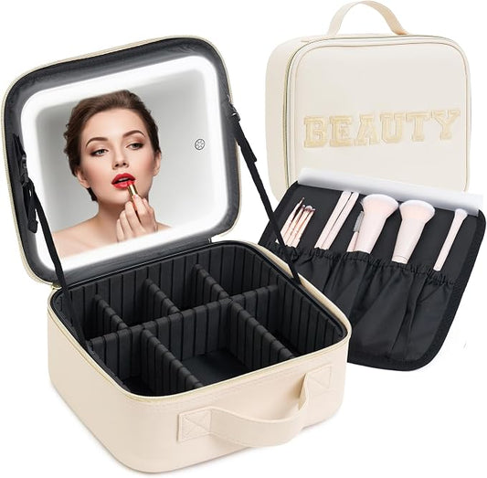 Makeup Bag with LED Mirror – Travel Cosmetic Organizer with Lighted Mirror by Unknown