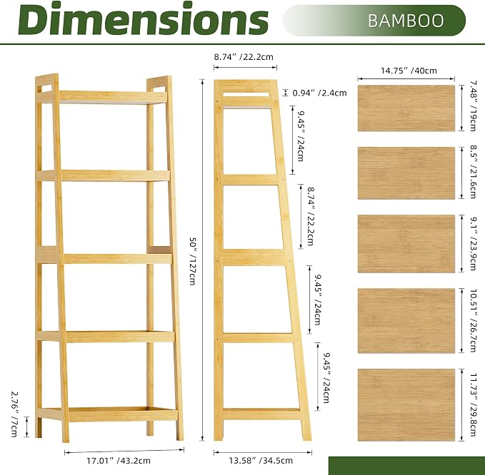 Bookshelf, 5 Tier Ladder Bookcase - Image 3