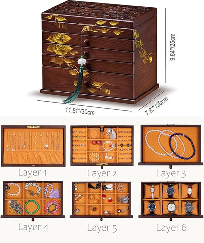 Hand-drawn rose Jewelry Box Wood - Image 7