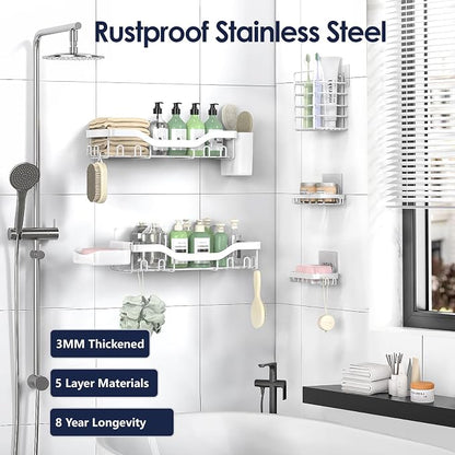 Shower Caddy Adhesive Shower Organizer 7-Pack, Rustproof Stainless Steel - Image 5