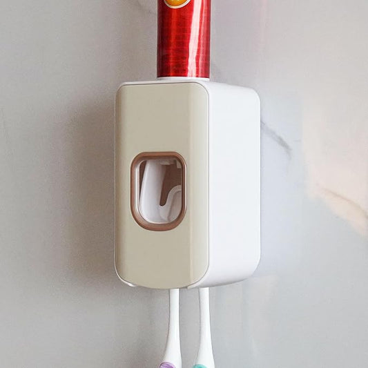 2 Slot Toothbrush Holder and Toothpaste Dispenser Wall Mounted, Automatic by LUEXBOX