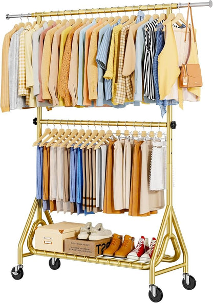 Double Rods Clothing Rack, Heavy Duty Clothes Rack by JIEJIERUI