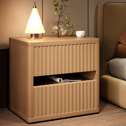 Dripex Fluted Nightstand with 2 Drawers, Large Wide Wood Night Stand Bedside - Image 7