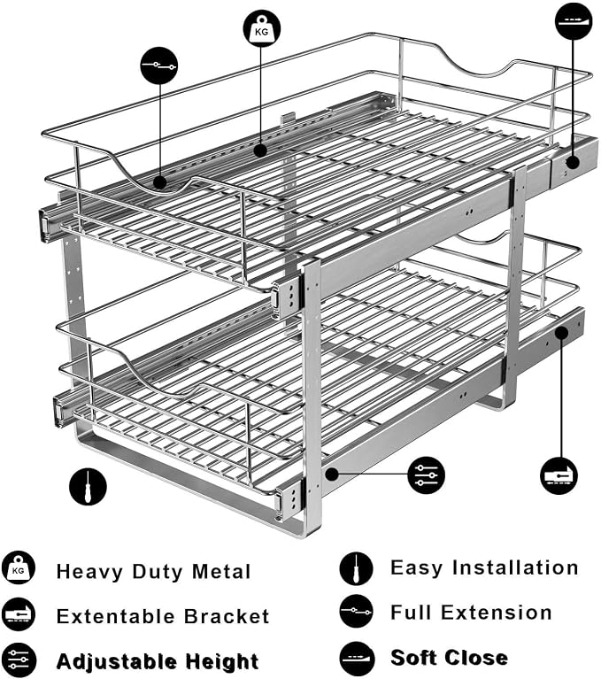 2 Tier Pull Out Cabinet Organizer, Soft Close Slide Out Drawer - Image 6