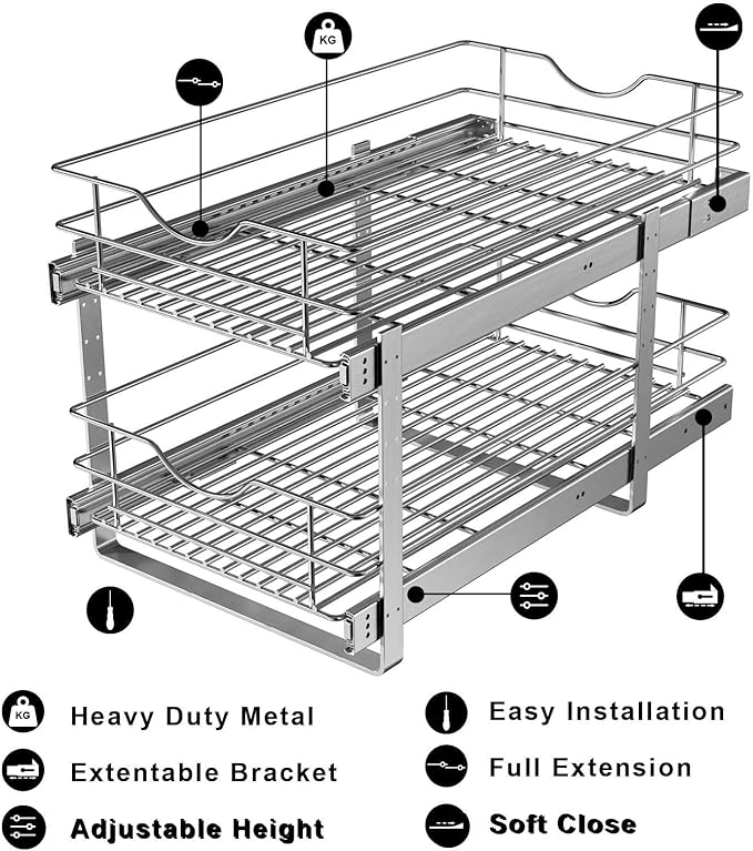 Pull Out Cabinet Organizer, 2 Tier Soft Close Slide Out Drawer - Image 6