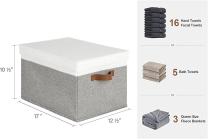 StorageWorks Storage Bins with Lids, Decorative Storage Boxes with Lid and PU - Image 2