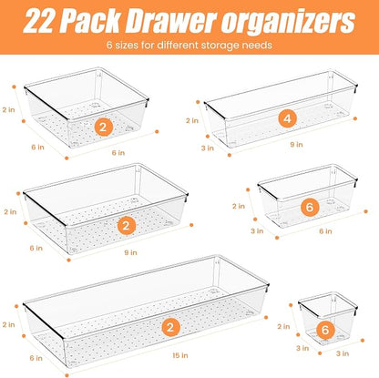 Criusia 22 Pcs Drawer Organizer Bins, Acrylic Non Slip Kitchen Drawer - Image 2