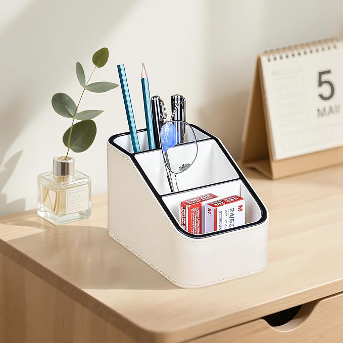 PU Leather Remote Control Holder, Small Desk Organizer Office Supply Bedside - Image 6