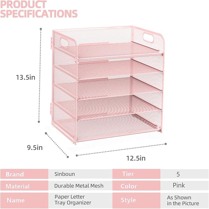 Sinboun Letter Tray Paper Organizer 5-Tier Desk Organizer File Organizer Paper - Image 2
