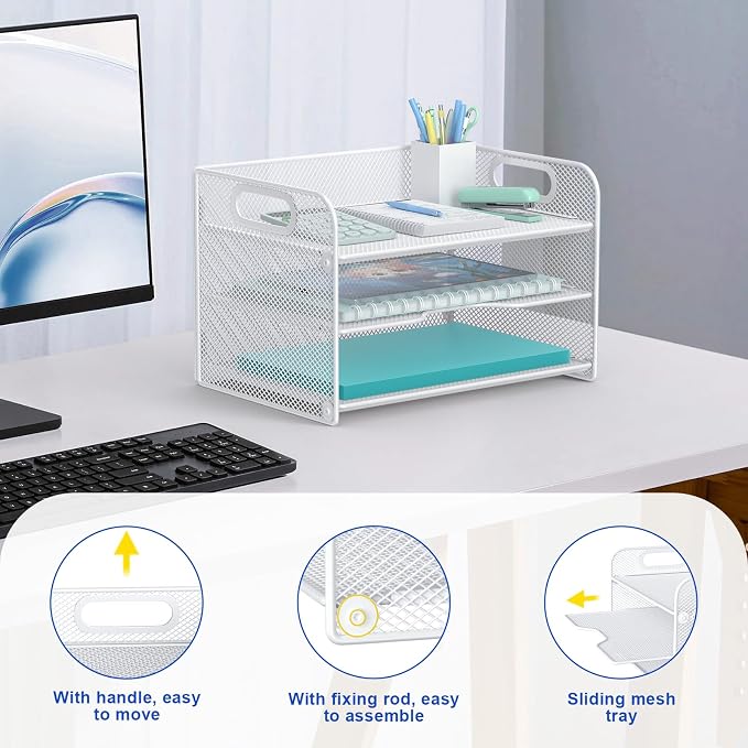 Samstar 3 Tier White Letter Tray Paper Organizer - Image 3