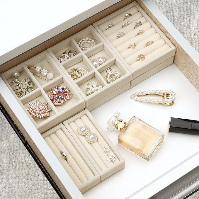 DesignSter Small Jewelry Tray-Ring Organizer 2PCS Premium Velvet Rings Earrings - Image 7