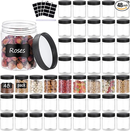 48PCS 8OZ Plastic Jars with Screw On Lids, Labels Refillable Empty Round Slime by OUSHINAN