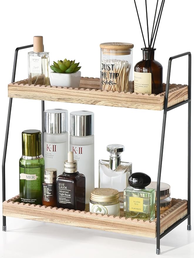 2 Tier Bathroom Countertop Organizer, Wood Bathroom Organizers and Storage by CusUnik